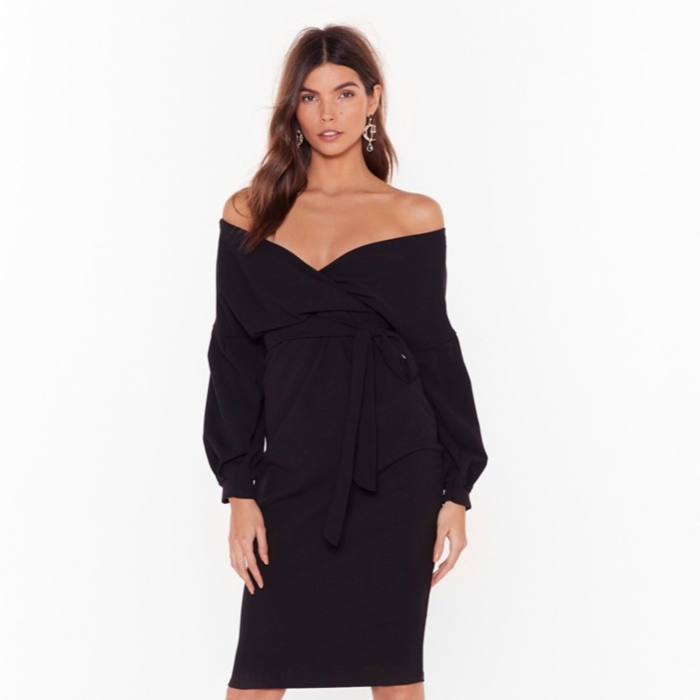 Nastygal Wrap to Attention Balloon Sleeve Midi Dress. Worn once